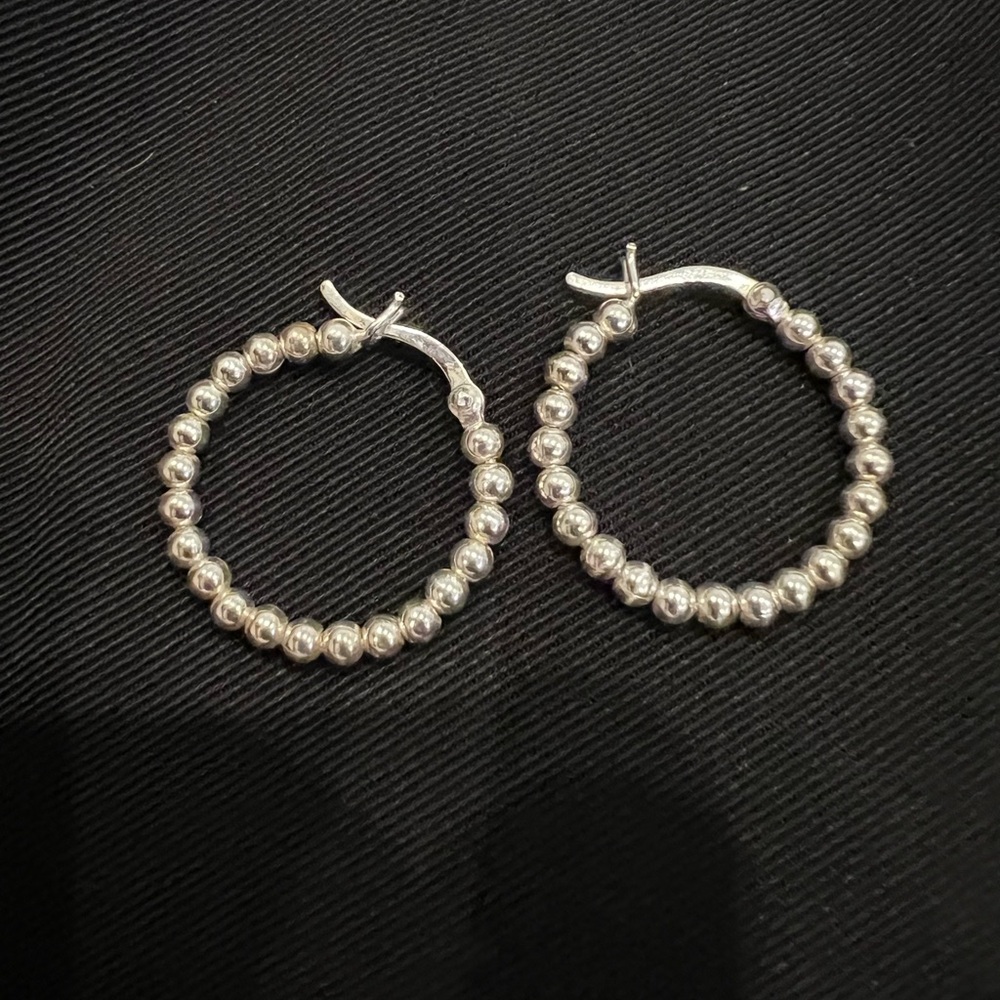 Elegant Silver Beaded Hoop Earrings